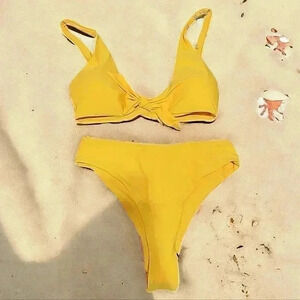 Bright Yellow high rise bikini.  Size Medium